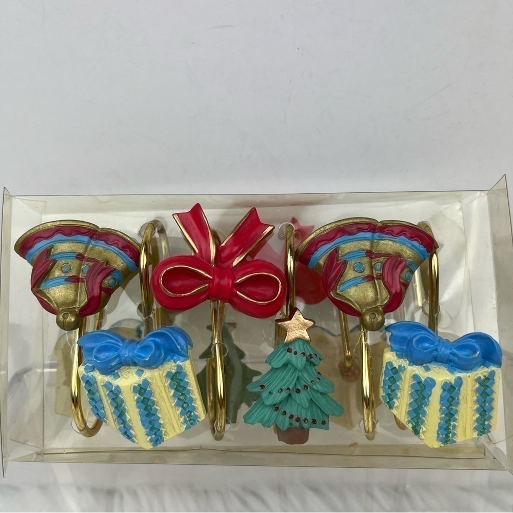 Set of 12 Christmas Shower Curtain Hooks Hand Painted Holiday Bathroom Decor